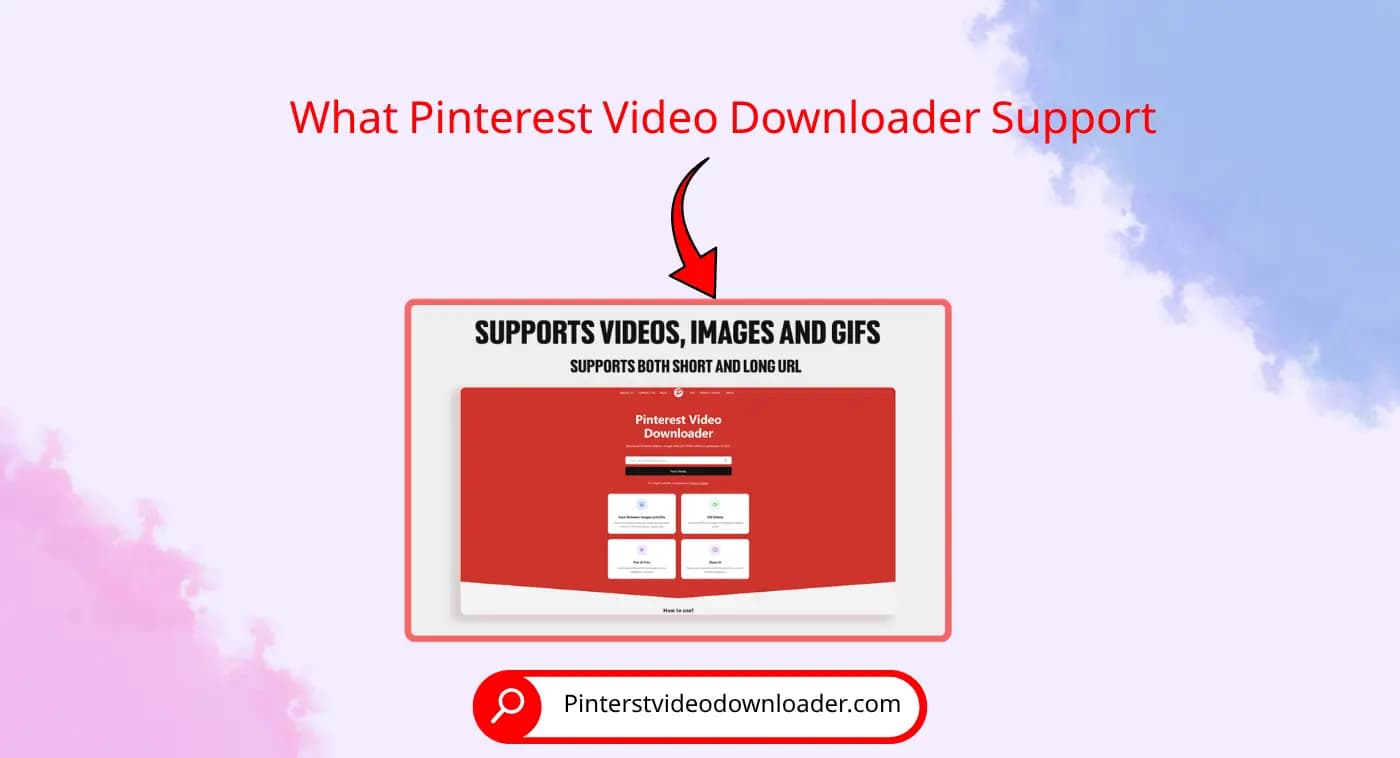 Download Pinterest video tool with paste link field, quality selector, and download button