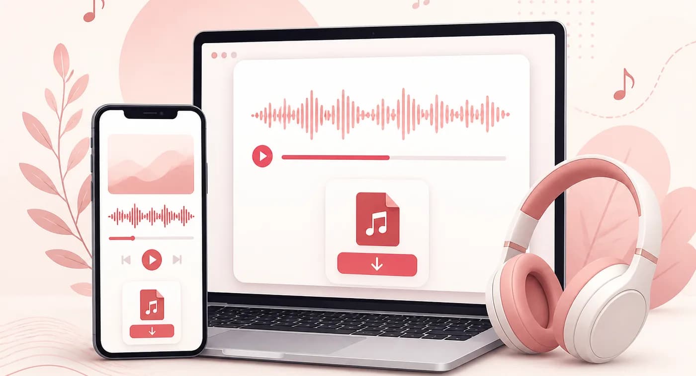 How to download Pinterest audio as MP3 with headphones, waveform, and device download preview