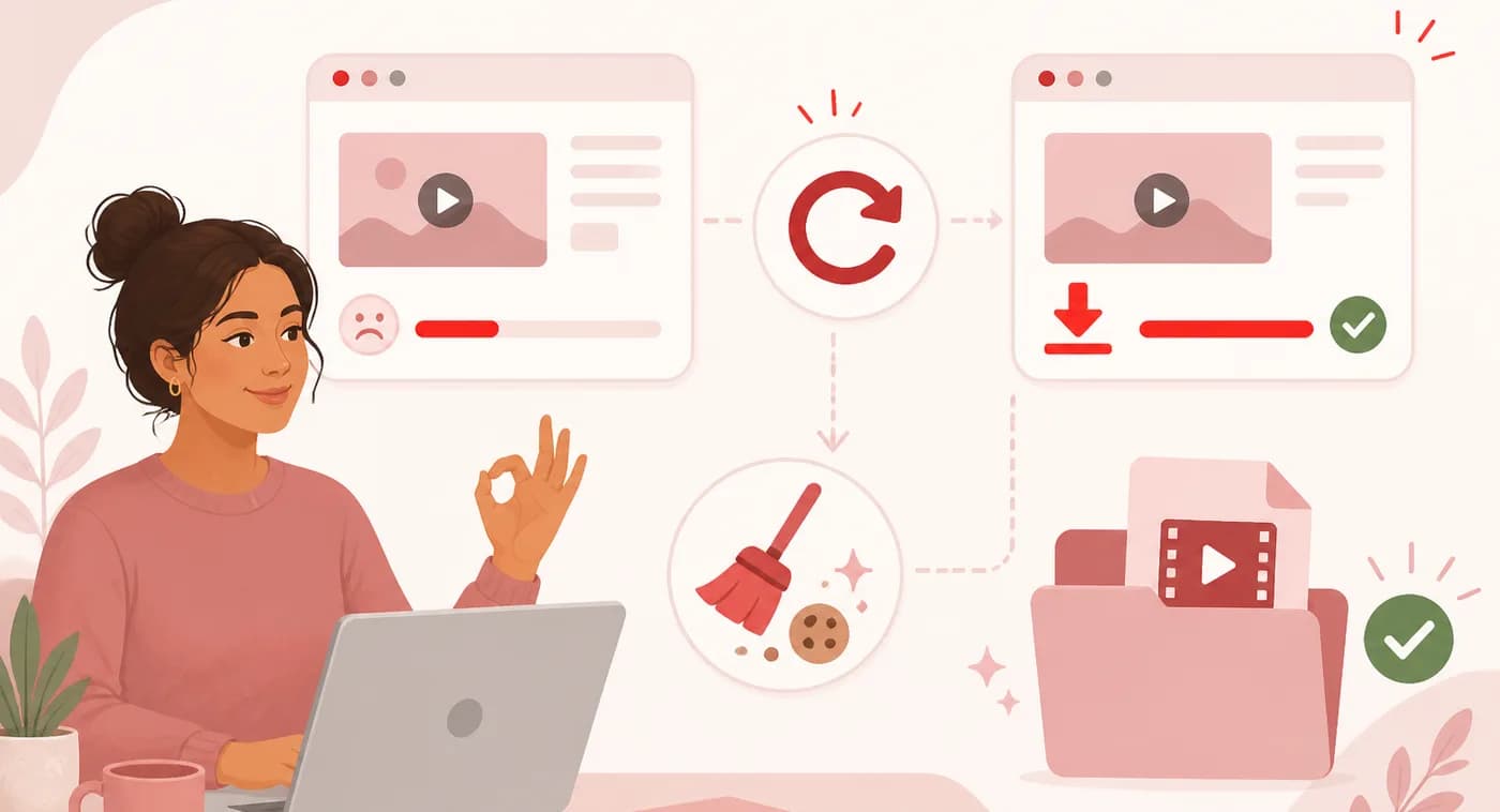 Fixing Pinterest video download problems by refreshing the page, clearing cookies and checking the downloads folder