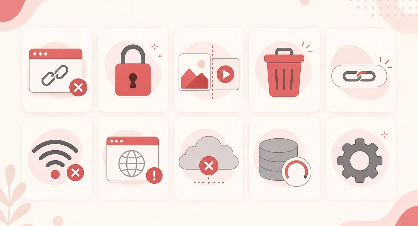 Reasons a Pinterest video downloader is not working including wrong link, private pin, deleted pin and server outage